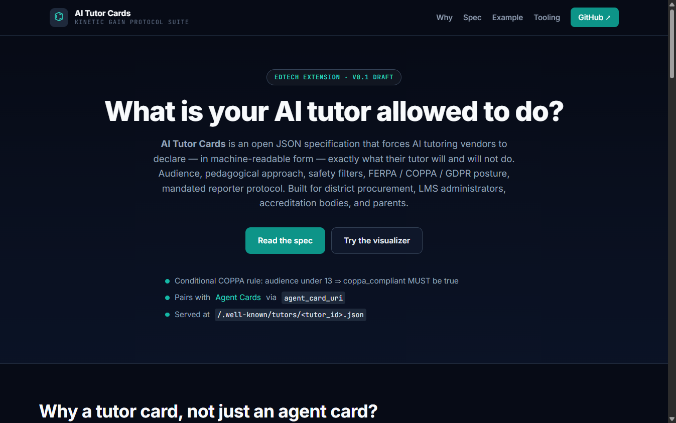 AI Tutor Cards — EdTech vertical landing page