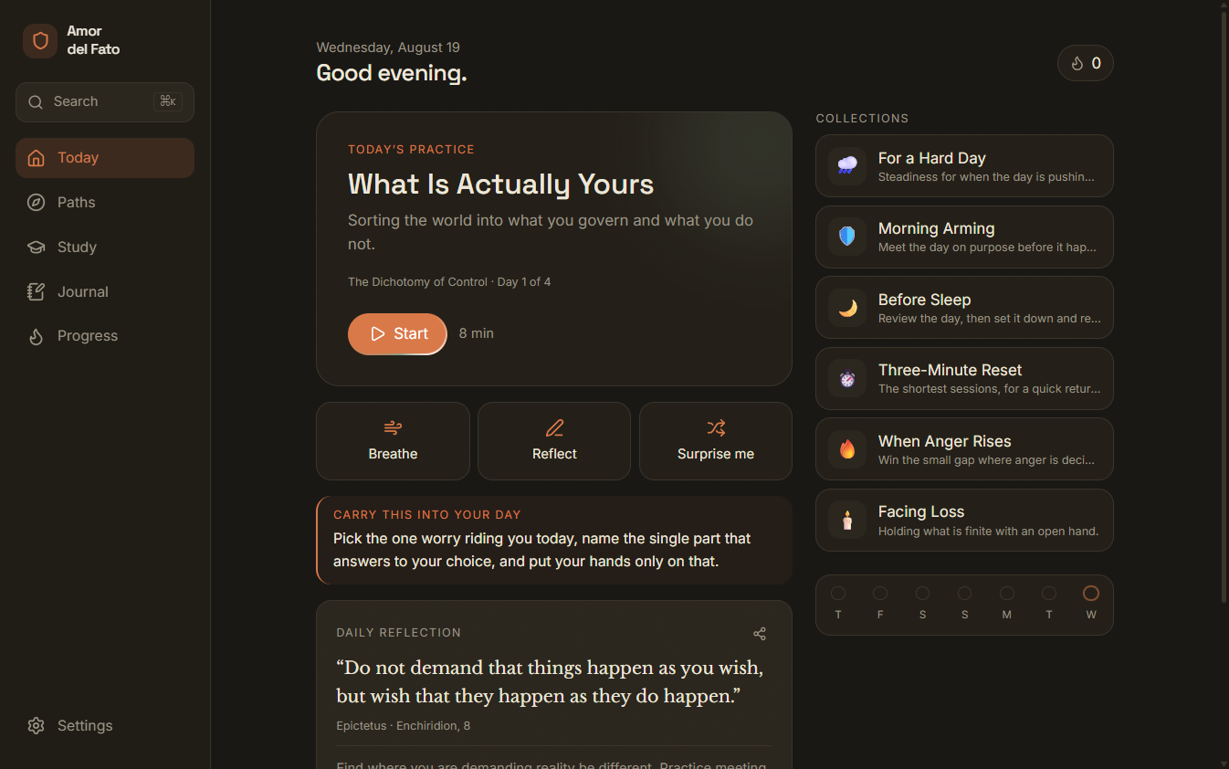 Amor del Fato: daily Stoic philosophy practice app