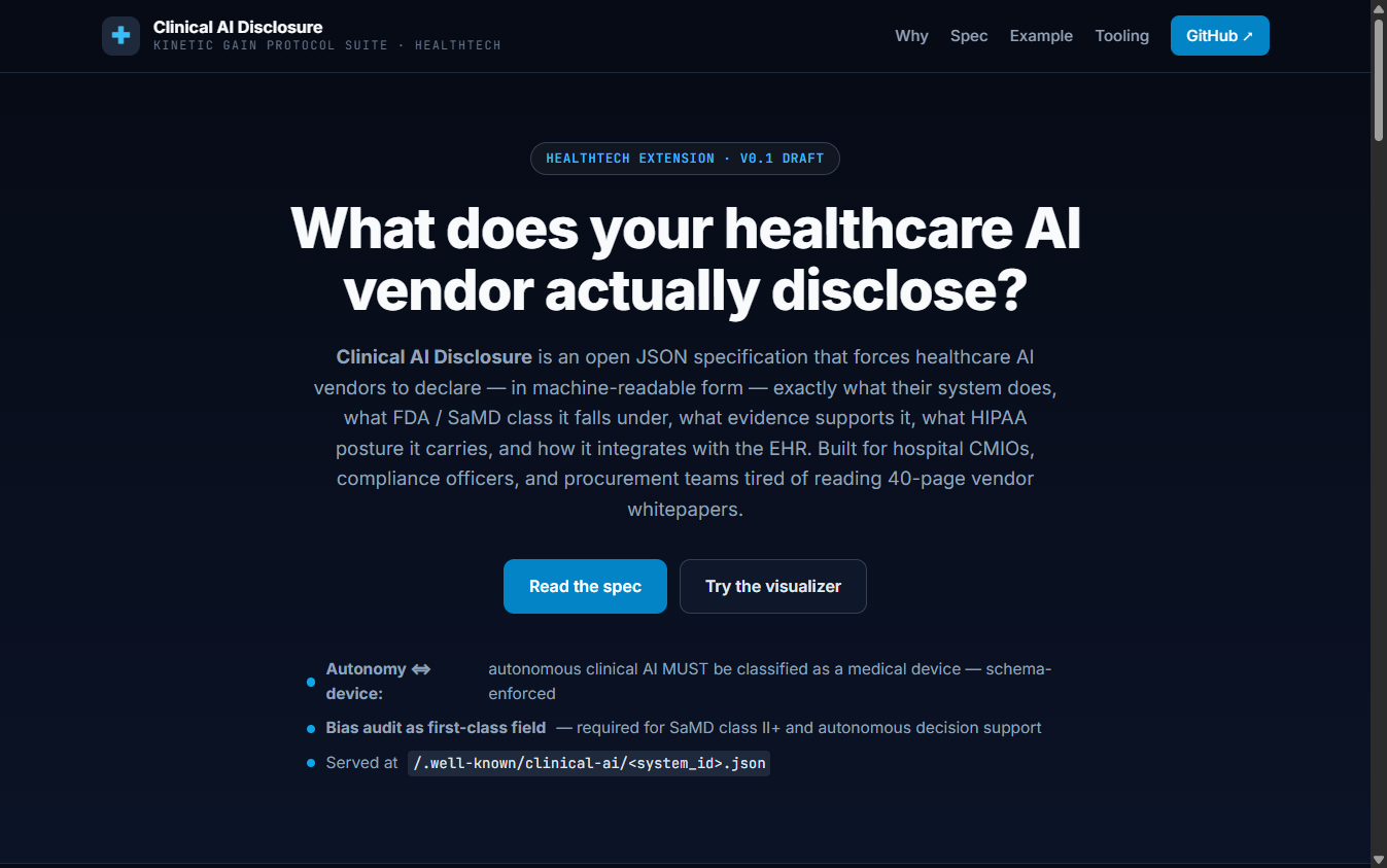 Clinical AI Disclosure — HealthTech vertical landing page