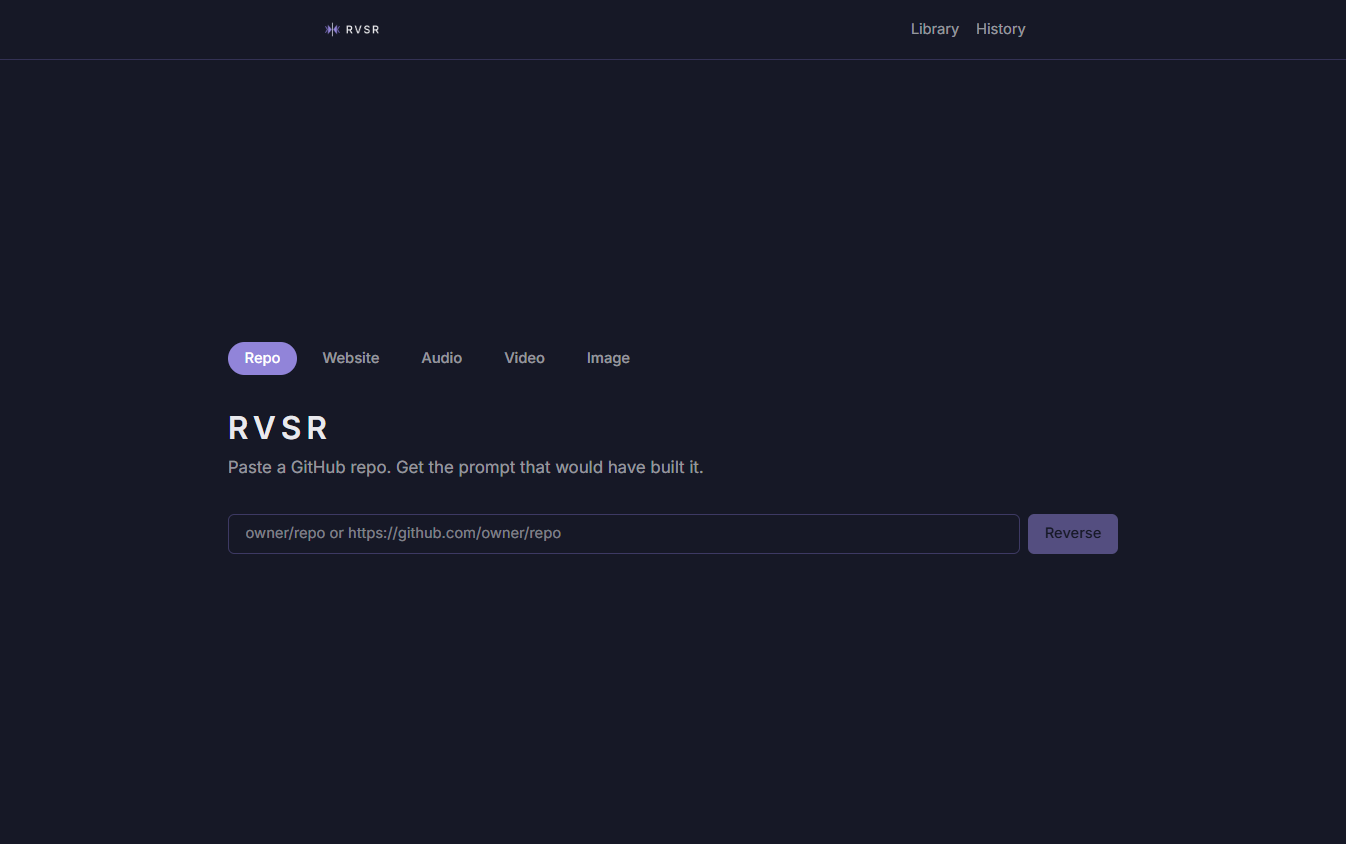 RVSR: reverse-engineers a repo, site, or media file into the prompt that built it