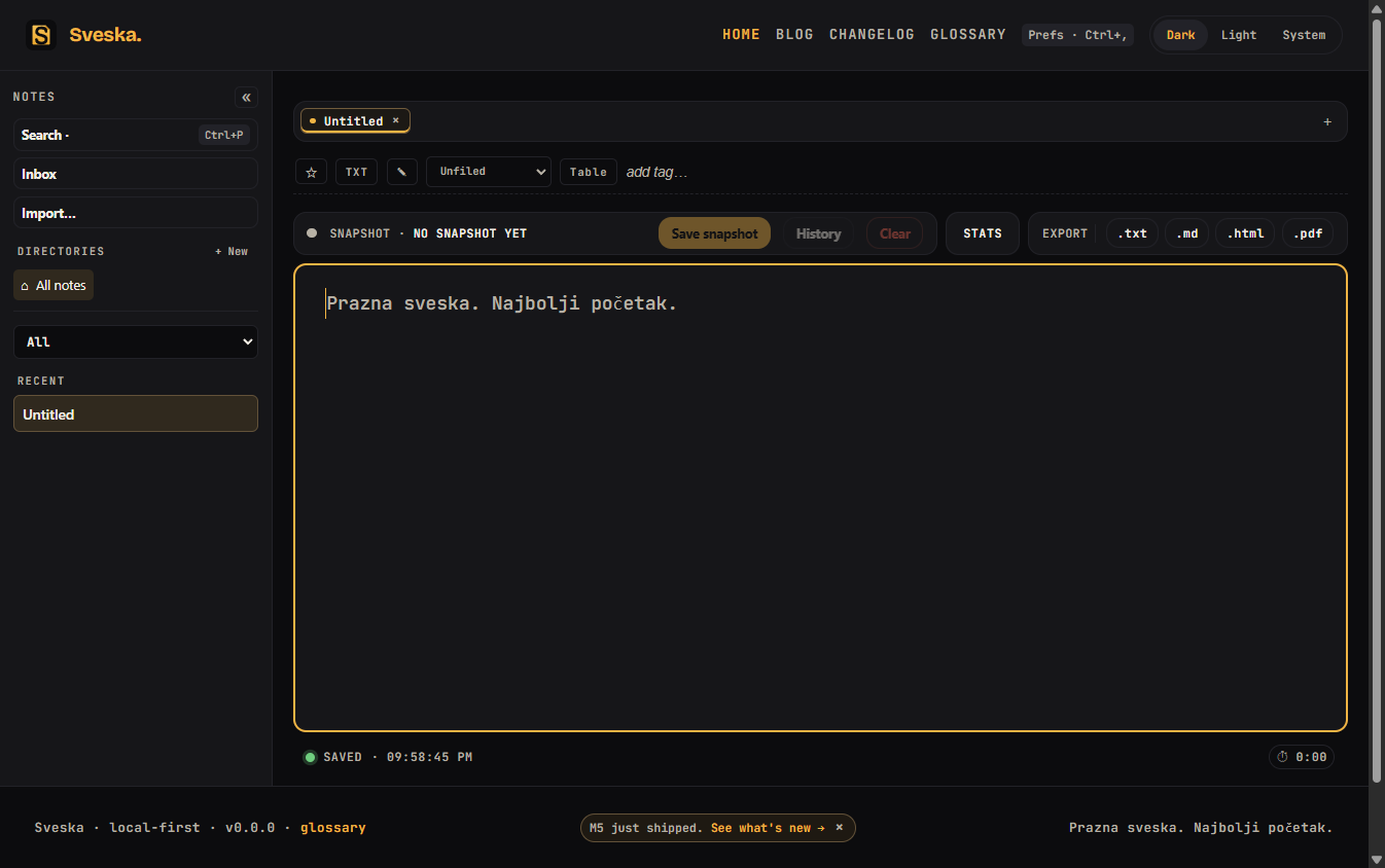 Sveska: local-first notepad PWA